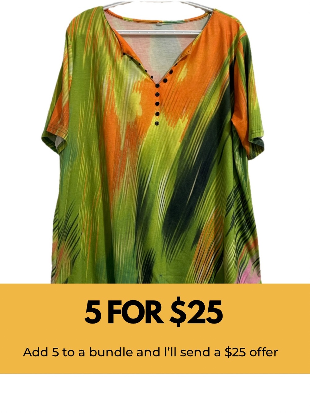 Vibrant Green & Orange Women's Short Sleeve V-Neck Top